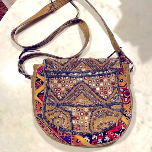 FREE PEOPLE Embroidered Tan and Multicolor Crossbody Bag - Picture 2 of 7